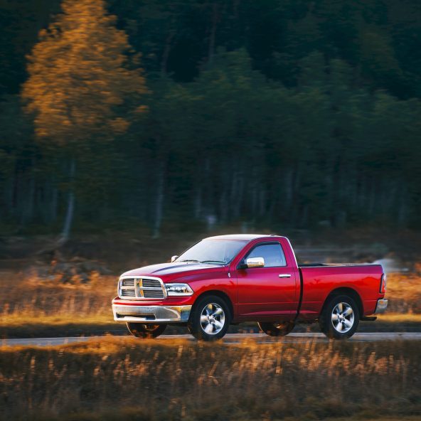 Pickup truck passing through countryside road